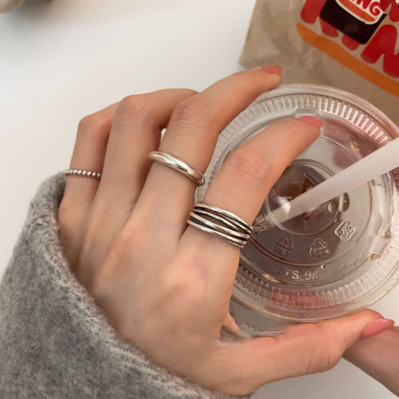 925 sterling silver cross winding vintage multilayer ring women ins 2024 new normcore open index finger ring