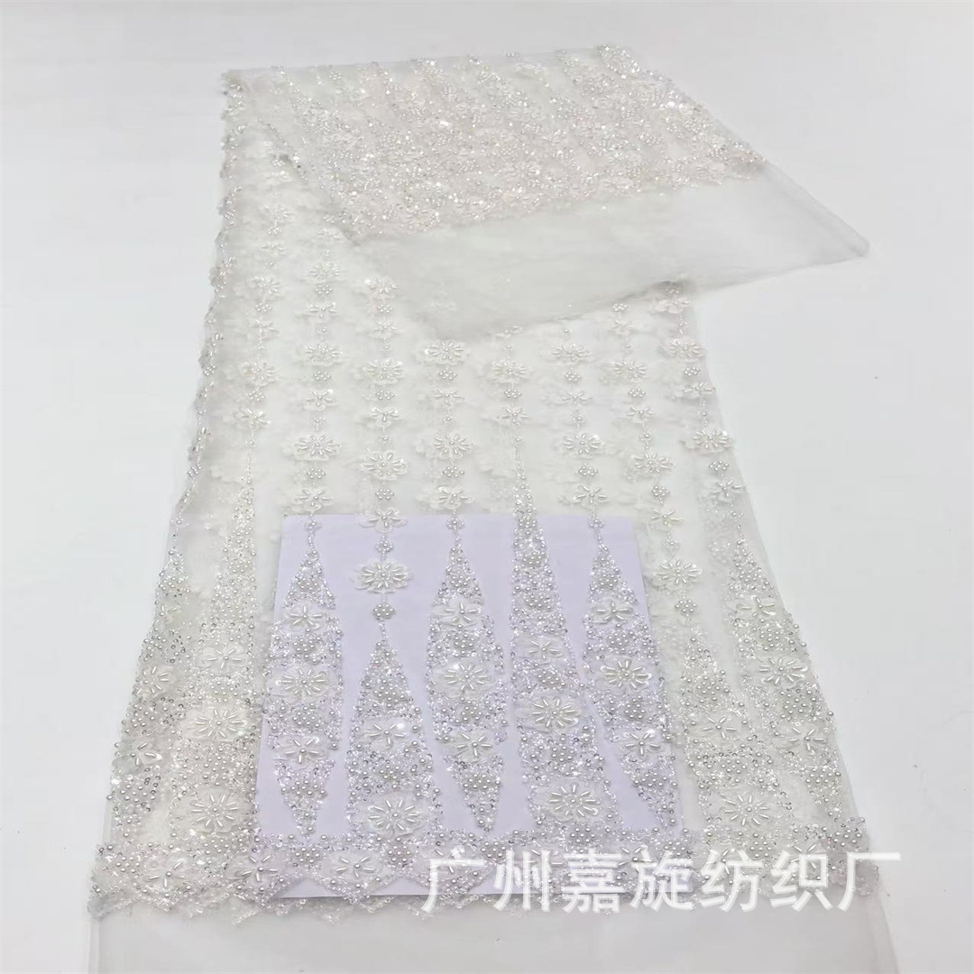 Nuevo láser estereoscópico de rayas simétricas bilaterales flores y perlas vestido de boda tela de ropa infantil 3D FLOR LACE