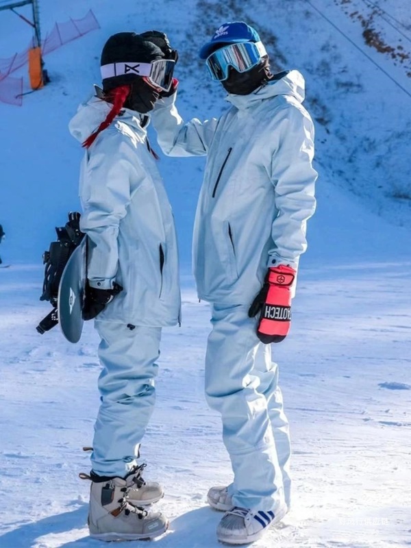 情侣蓝色滑雪服男款冬季加绒厚极地零下40度防寒服雪地滑雪裤套装|undefined
