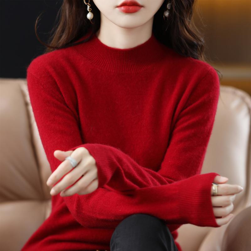 Nuevo medio suéter de cuello alto para mujer Otoño e Invierno suéter corto de color sólido suéter suelto engrosado camisa de fondo entrega de una pieza image 14