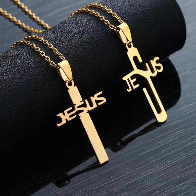 Stainless Steel 18K Gold Plated Casual Simple Style Plating Hollow Out Cross Letter None Pendant Necklace Long Necklace display picture 5