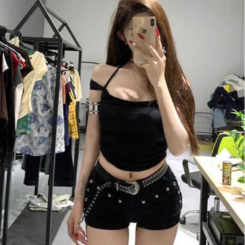 American Hot Girl Low-Waist Black Rivet Denim Super Shorts Women's Summer New Elastic Tight Slimming Look Hip-Hugging Hot Pants