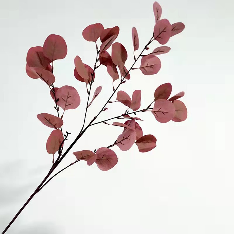 Planta artificial 5 tenedor hoja de manzana flor artificial rama de eucalipto dinero hoja arreglo floral hogar decoración de la boda flor