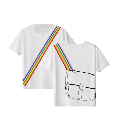 Amazon Cross-Border Men's and Boys' Short Sleeve T-shirts Back-to-School Rainbow Lanyard School Bags Summer Casual Crew Neck Children's Clothing