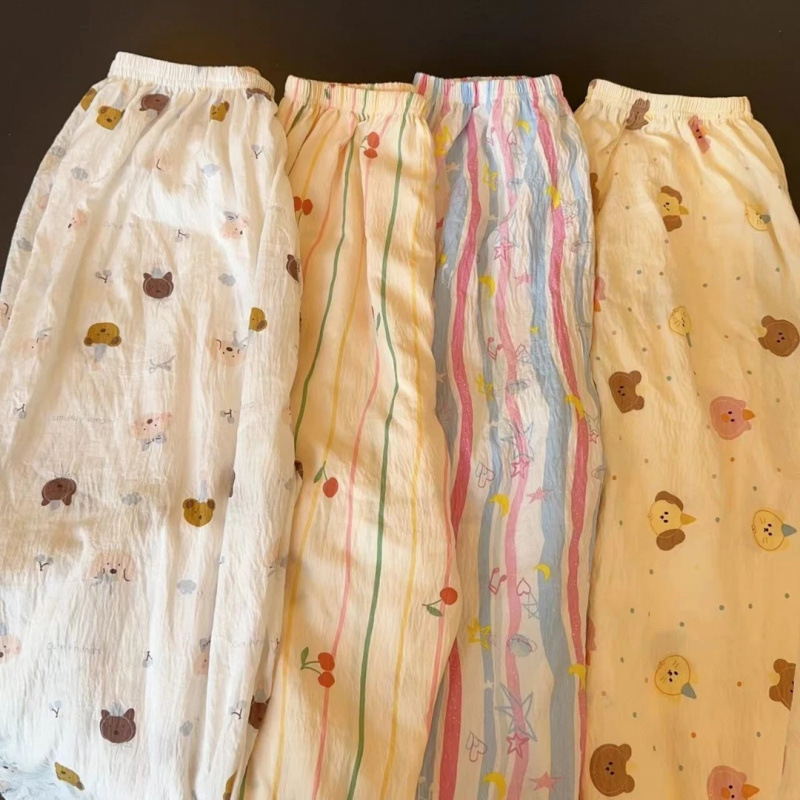 Hello Kitty Pajama Pants for Women Summer Cartoon Sweet Pants Thin Home Casual Loose Lazy Straight Pants