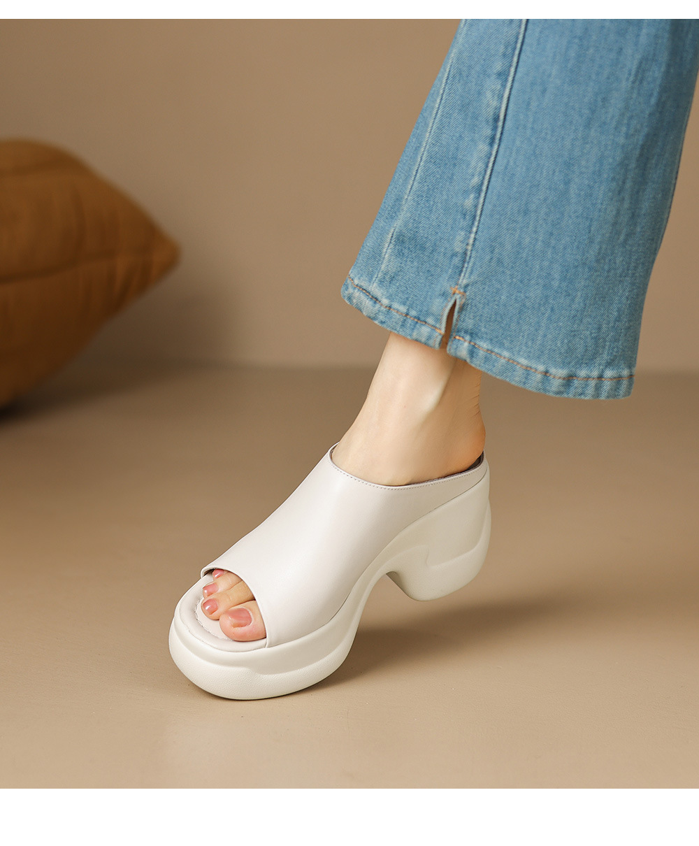 Sandal cao gót nữ đế dày 8,5 cm quai ngang da bò — đen chi tiết 9