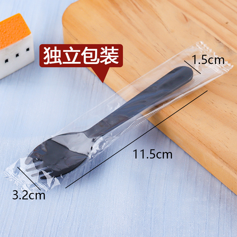 Disposable Cake Fork and Spoon Plastic Three-Tine Spoon and Fork Four Colors Optional Extra Thick Frosted Style Individually Packaged Wholesale