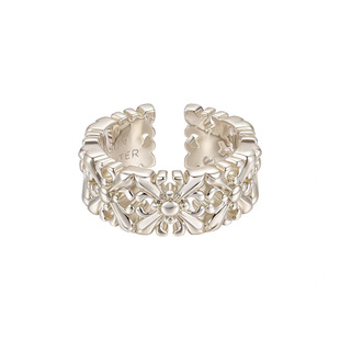 Three Horizontal Lines Jewelry Iris Flower Ring Light Titanium Lace Hollow Maillard Light Luxury Niche Coffee Gold Ring