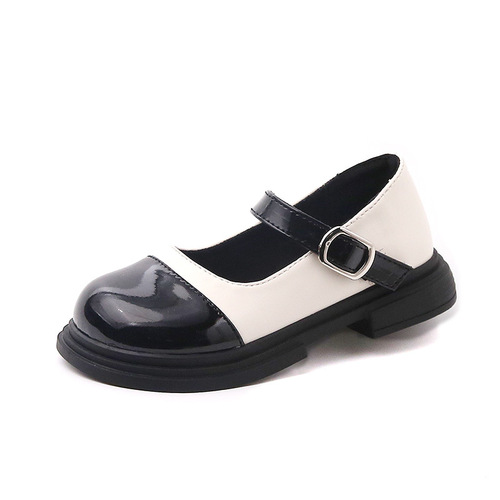 Girls' black leather shoes 2024 spring and autumn new style girls' simple and versatile princess shoes children's soft sole shoes wholesale trend