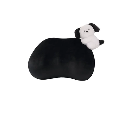 Doll Car Memory Foam Neck – Waist support - plush-simple-memory-foam-headrest-black-sticker-black-and-white-dog