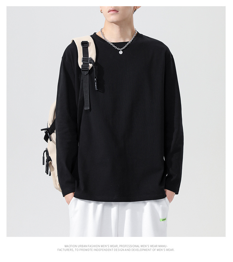 Pure cotton long sleeved t-shirt for men in spring and autumn 2024, skin friendly base T-shirt with solid color loose top underneath_voghion.com