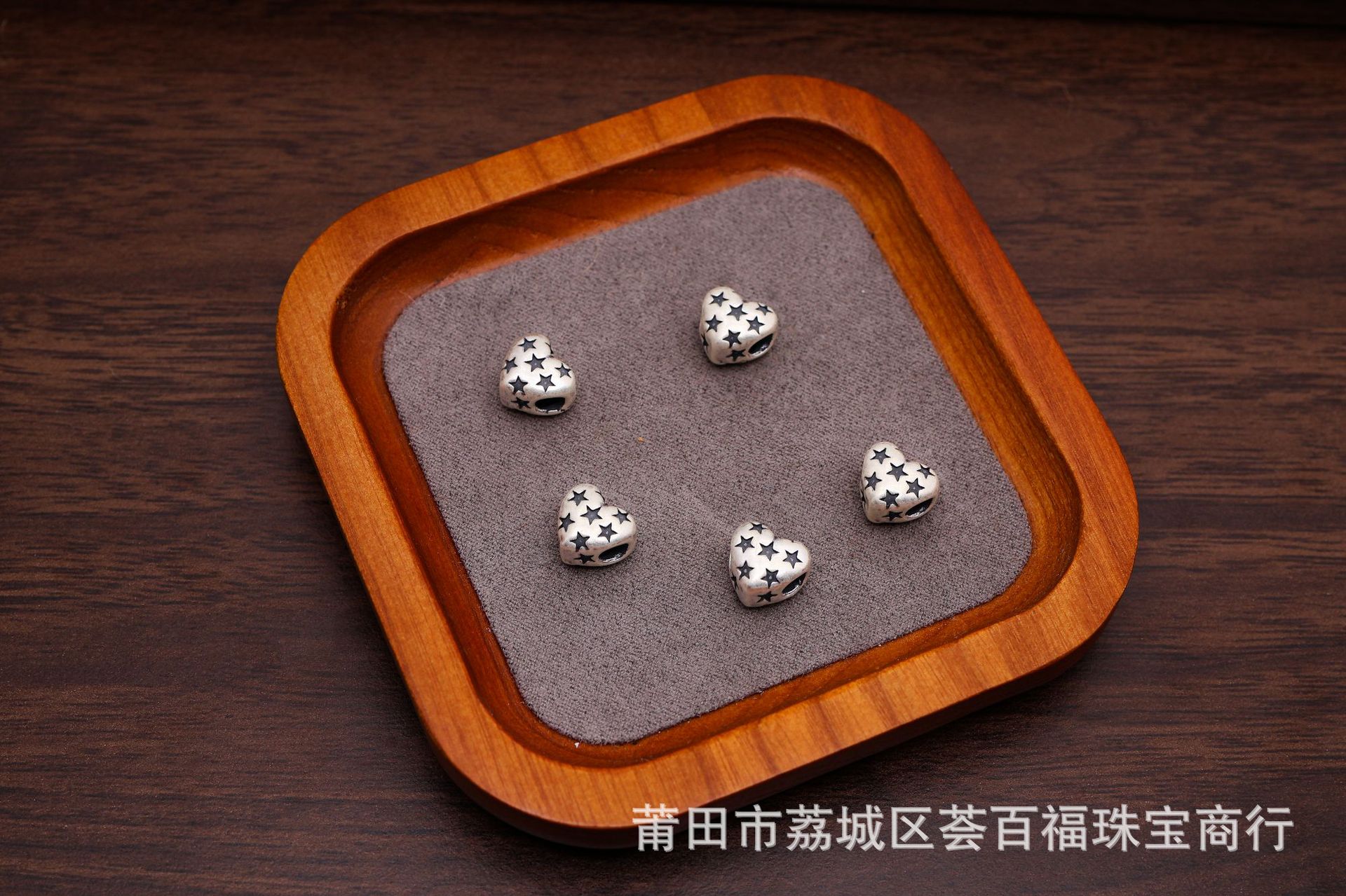 S999 pure silver heart-shaped 3D spacer beads, loose beads accessories, pentagram and heart-shaped jewelry, DIY stringing pearl bracelet materials