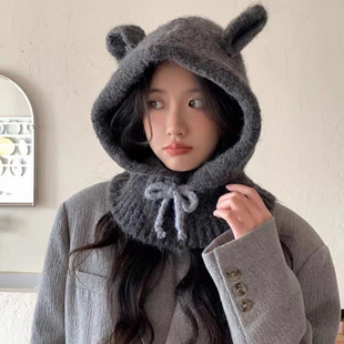 Balaclava Knitted Hat Children's Winter Korean Style Cute Ear Warm Cold-proof Neck Integrated Ear Protection Wool Hat