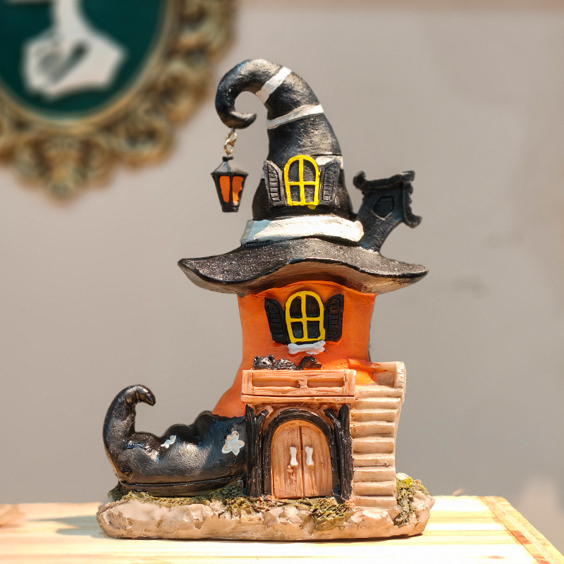 新しいハロウィン魔女ブーツハウス樹脂装飾品ホームデスクトップバーハロウィン雰囲気装飾小さな装飾品|undefined