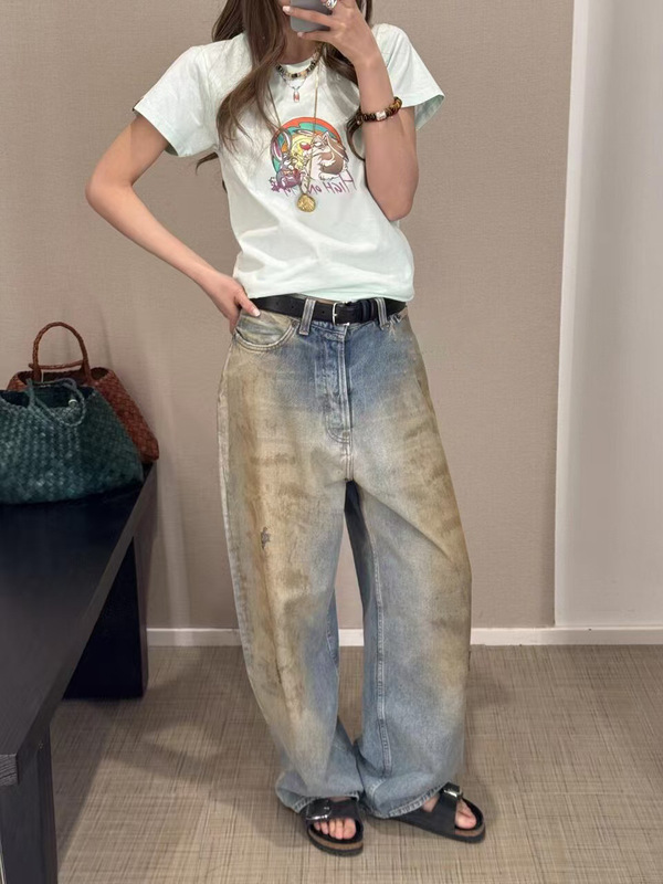 マーティンローズ ウサギプリント半袖25新作ミントグリーンニッチデザインラウンドネックスリムTシャツトップ|undefined