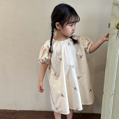 Girls Dress Summer Pure Cotton Embroidered Rabbit Children's Skirt 2023 New Summer Short Sleeve Baby Princess Dress