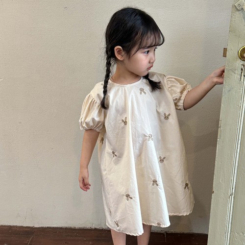 Girls Dress Summer Pure Cotton Embroidered Rabbit Children's Skirt  New Summer Short Sleeve Baby Princess Dress