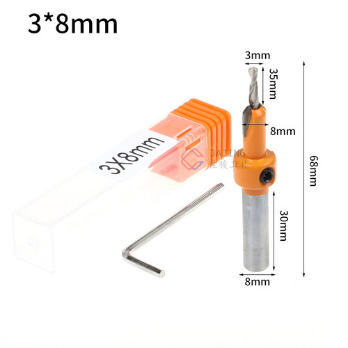 Woodworking countersink drill, taper hole drill, round handle alloy head screw wood self-tapping screw installation step drill