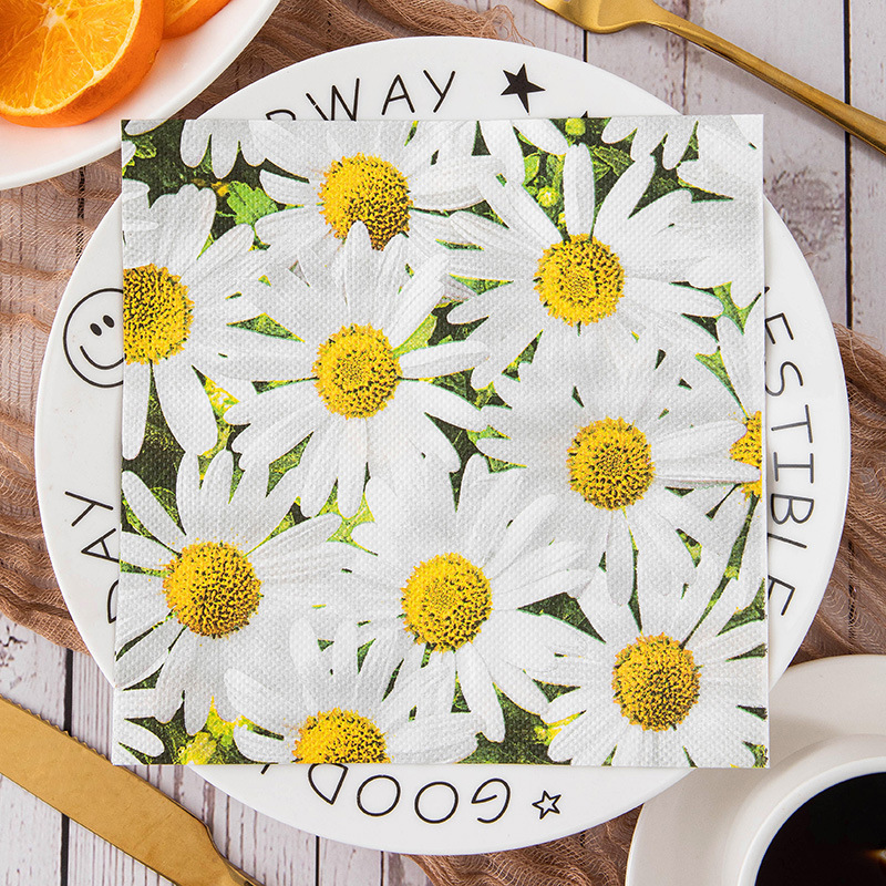 Small daisy printed napkin tissue flower table decoration square napkin birthday party tissue supplies wholesale