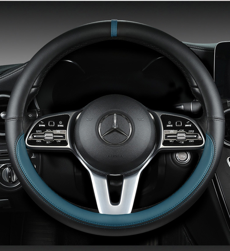 Car Nappa leather color-changing steering wheel cover for all seasons universal men's and women's car handle cover non-slip sweat-absorbent leather cover for all seasons
