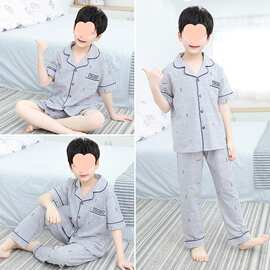 儿童睡衣男童短袖纯棉夏季薄款5岁-8岁-16岁男孩中大童家居服夏天