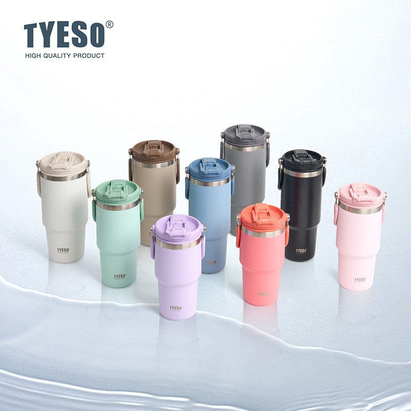TYESO/泰硕不锈钢保温杯 双层保冷手提冰霸杯双饮车载大容量水杯