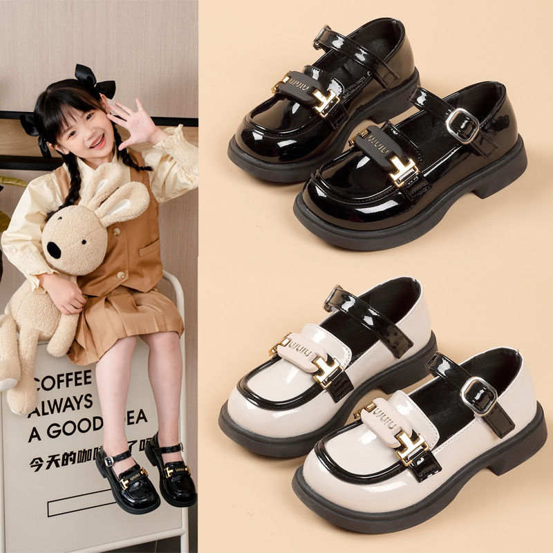 Children's College-Style Leather Shoes 2026 Spring New Model Girls' Solid Color British Style Shallow Mouth Single Shoes for Older Children
