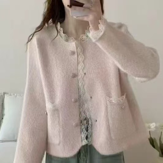 Lace French-Style Short Jacket 2025 New Elegant Socialite Petite Cardigan Top with Lace Trim