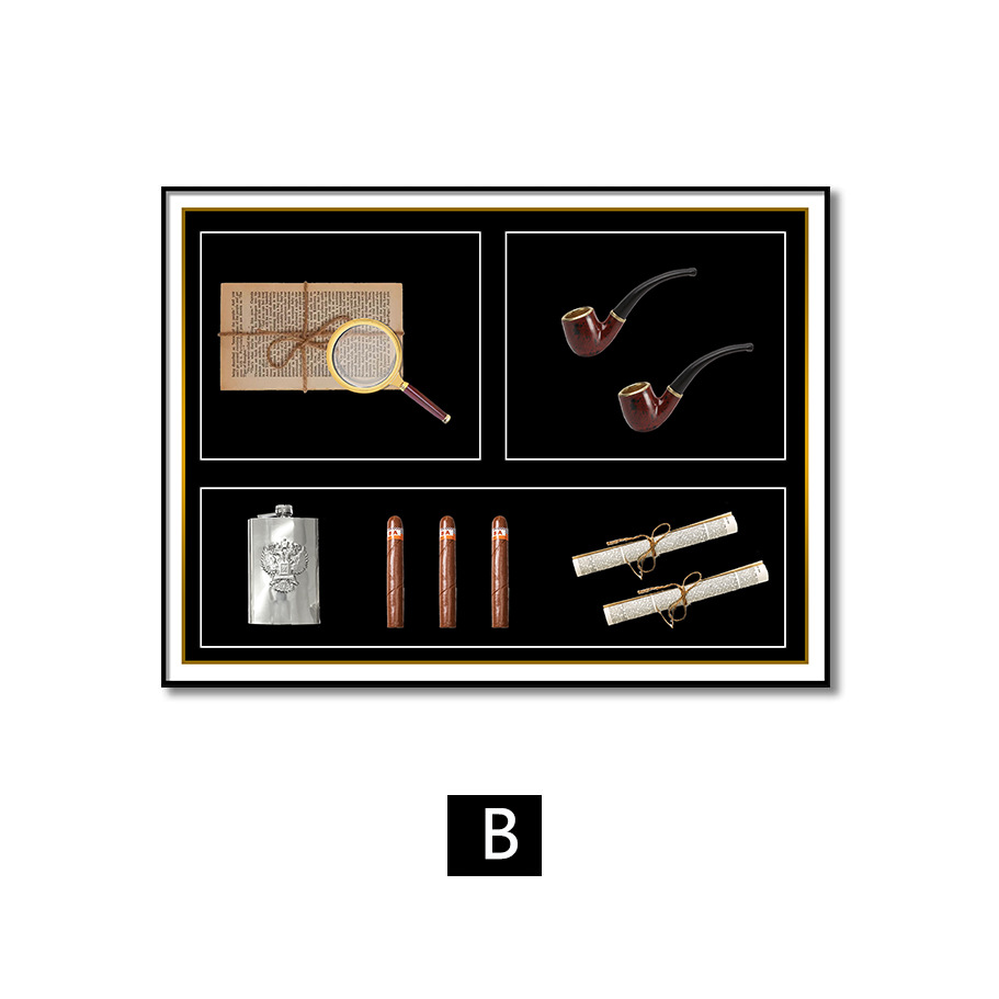 Pintura decorativa de cigarro, pipa, jarra, pintura colgante tridimensional, lujo ligero, habitación de muestra simple, pintura de instalación física