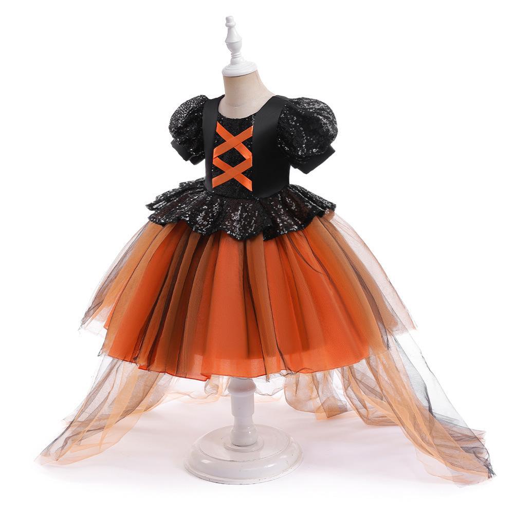 Los niños de Halloween traje niñas Cosplay mascarada rendimiento malla princesa vestido pequeña bruja rendimiento traje