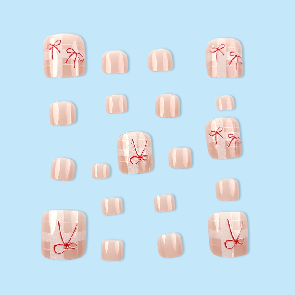 Chicas calientes con lazo de uñas 24 piezas Parche de uñas a cuadros desmontable Venta caliente transfronteriza al por mayor image 4