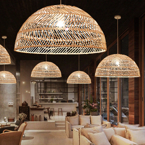 Southeast Asian rattan pendant lights for restaurants and inns, LED bamboo craft dining pendant lights, LED Japanese tea house rattan woven pendant lights