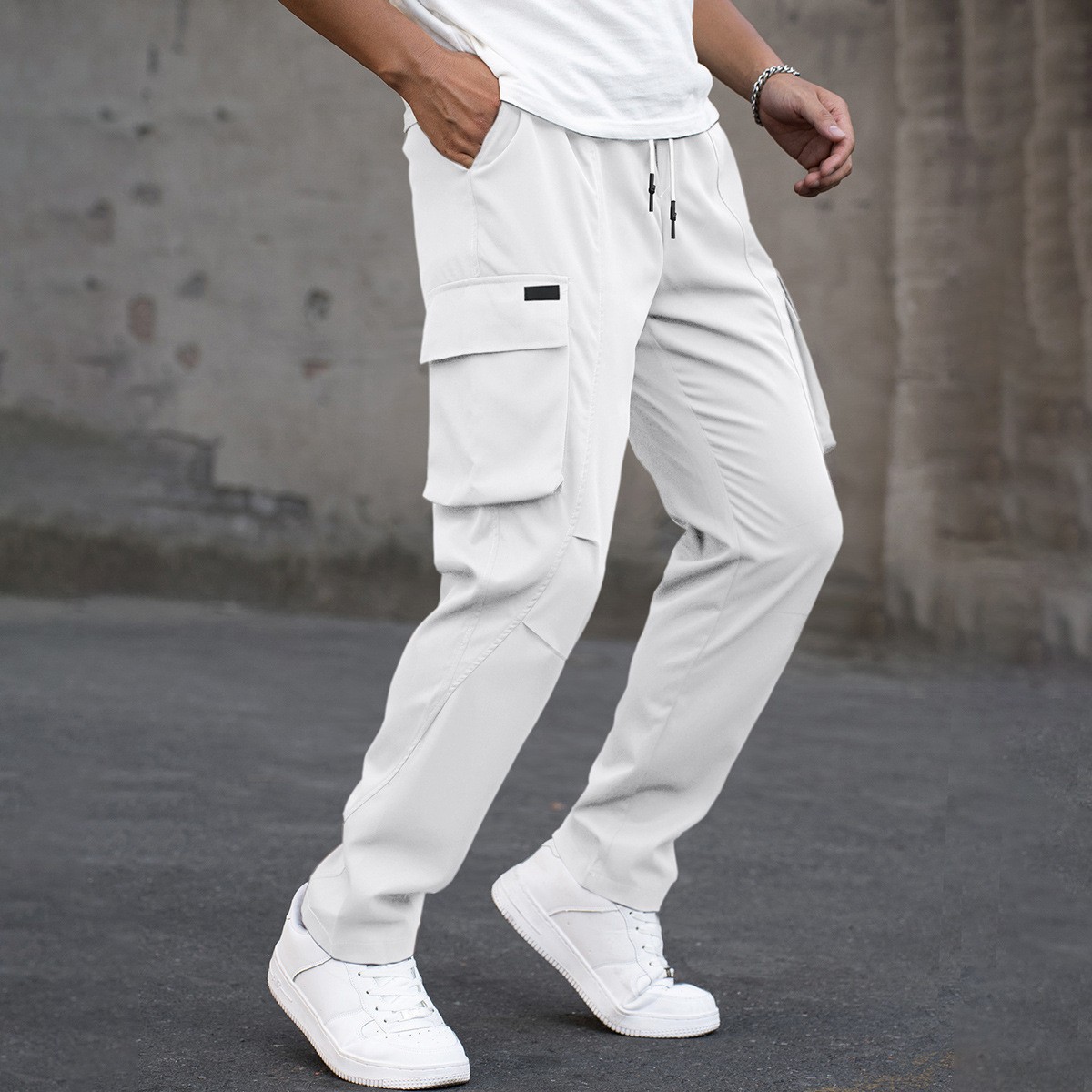 Popular Cross-Border Foreign Trade Men's Outdoor Casual Multi-Pocket Drawstring Leather Work Pants