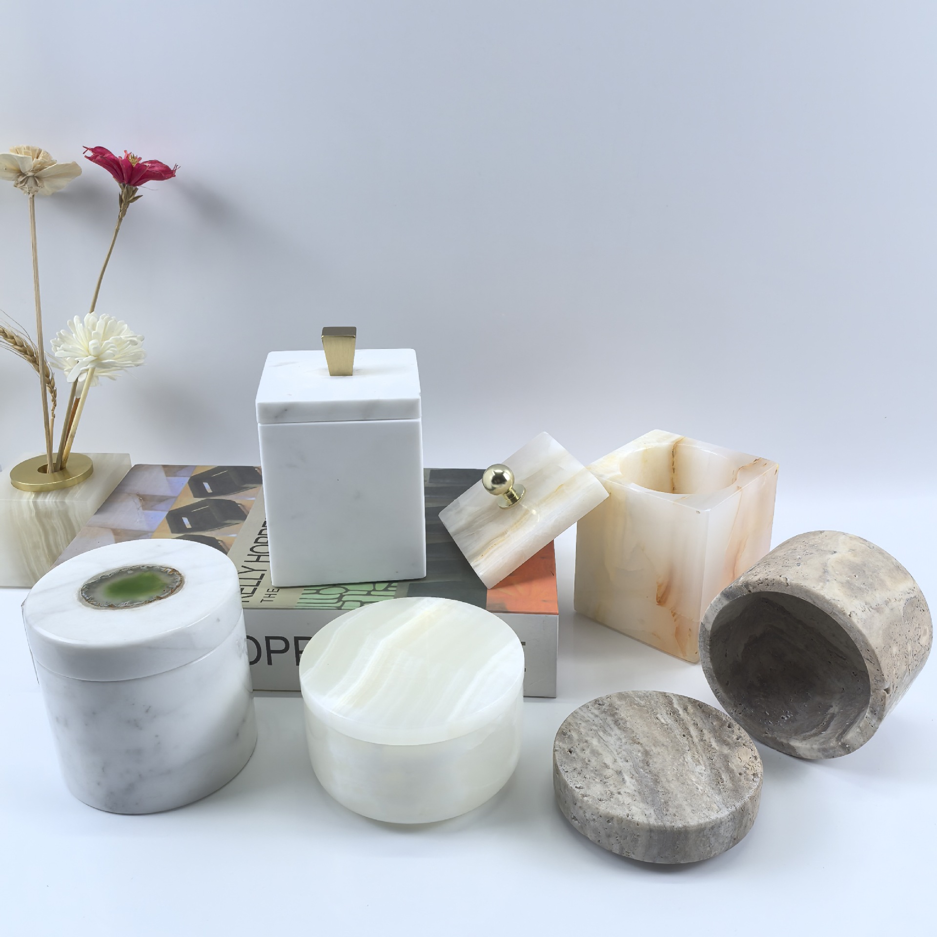 大理石收纳盒置物盒梳妆台首饰盒化妆棉杂物整理盒首饰品牙签盒