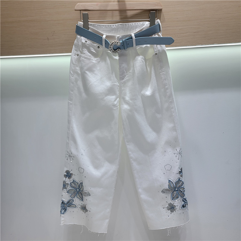 Pantalón Recto de Mezclilla con Bordado de Cintura Alta image 1