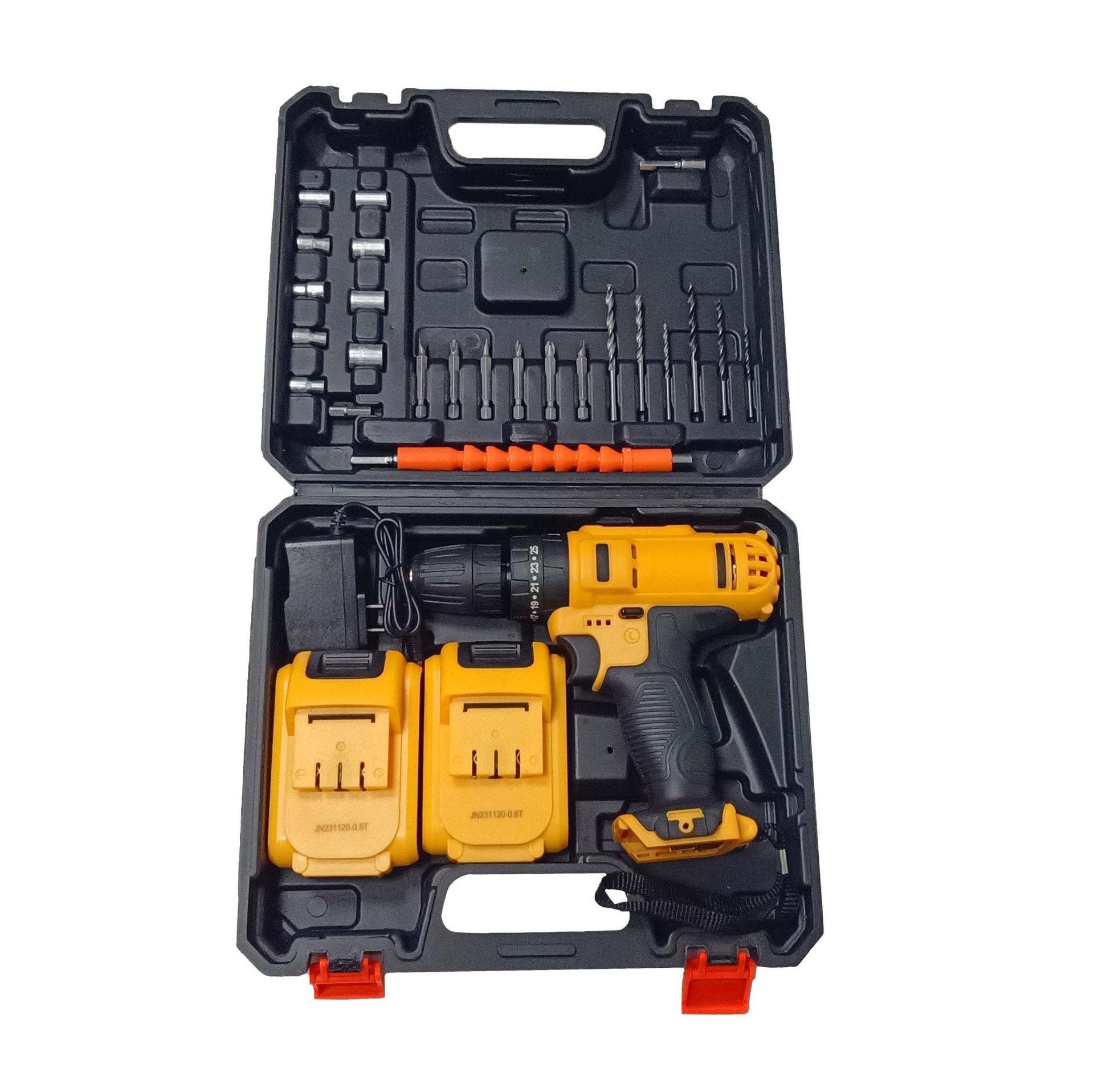 Soporte al procesamiento al por mayor del tipo de comercio exterior destornillador eléctrico multifuncional taladro de litio taladro de impacto amarillo taladro de mano de carga