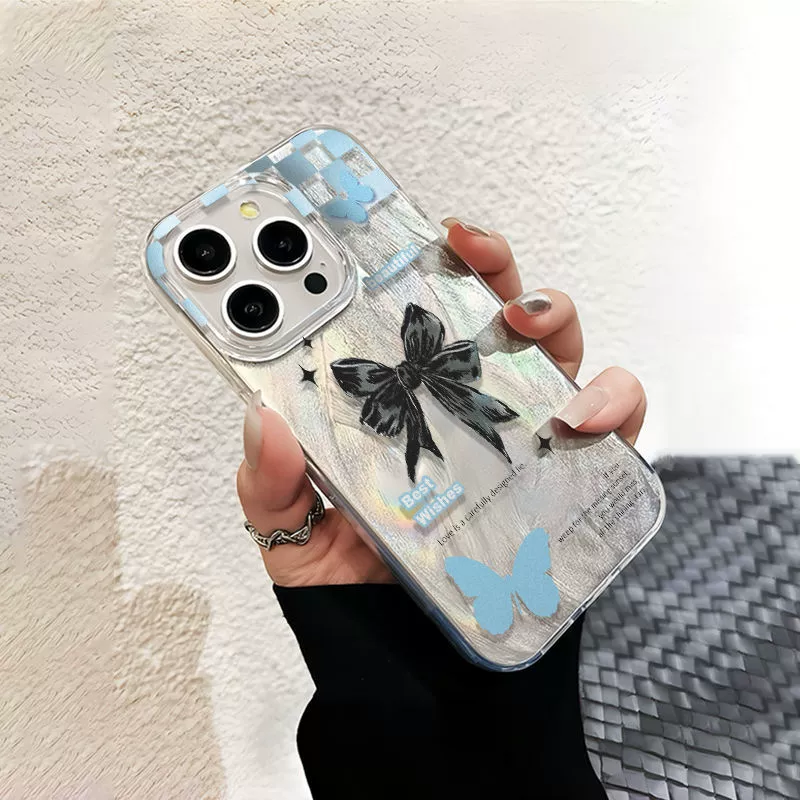 Blue Butterfly English подходит для Apple 16promax перо марля серебро 14 15 маленький свежий 13pro жесткая оболочка 16 большой отверстие 11