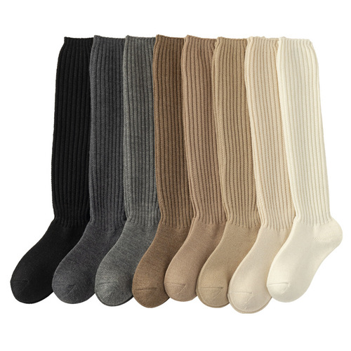 Calf socks for women in autumn and winter wool pearl velvet vertical stripes slimming pressure soft waxy half-leg JK socks warm pile socks