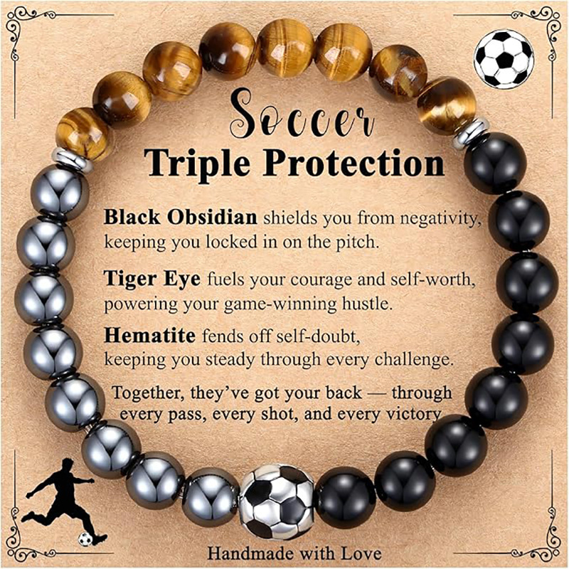 Men's Gift Sports Triple Protection Obsidian Tiger Eye Stone Youth Style Sports Bracelet for Players, Coaches, and Fans Men's Gift Sports Triple Protection Obsidian Tiger Eye Stone Youth Style Sports Bracelet for Players, Coaches, and Fans