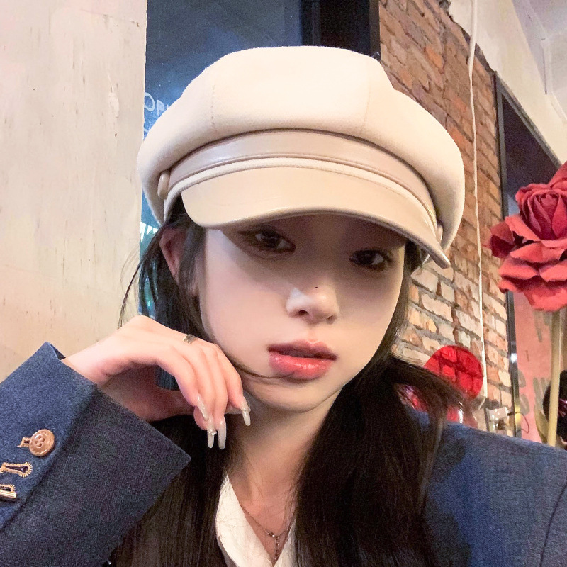 秋冬季前进帽网红帽子漫画家休闲日常出街显脸小百搭八角贝雷帽女|undefined