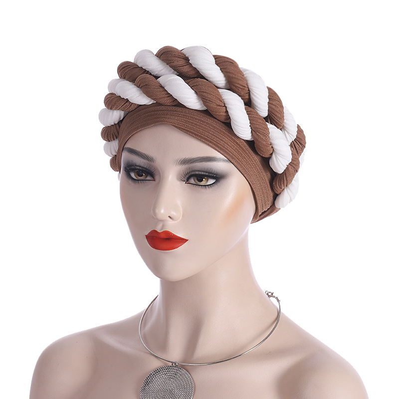 Fashionable Women's Colour-matching Turban With Double Braid Headgear_voghion.com