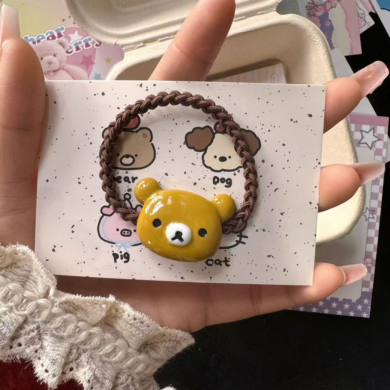 땋은 고무줄-갈색곰