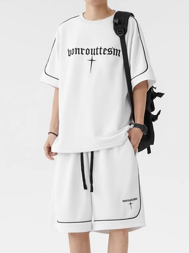 Plus-size men's summer fashion brand t-shirt, short shorts, basketball clothes, set of four-leaf clover casual sports suit