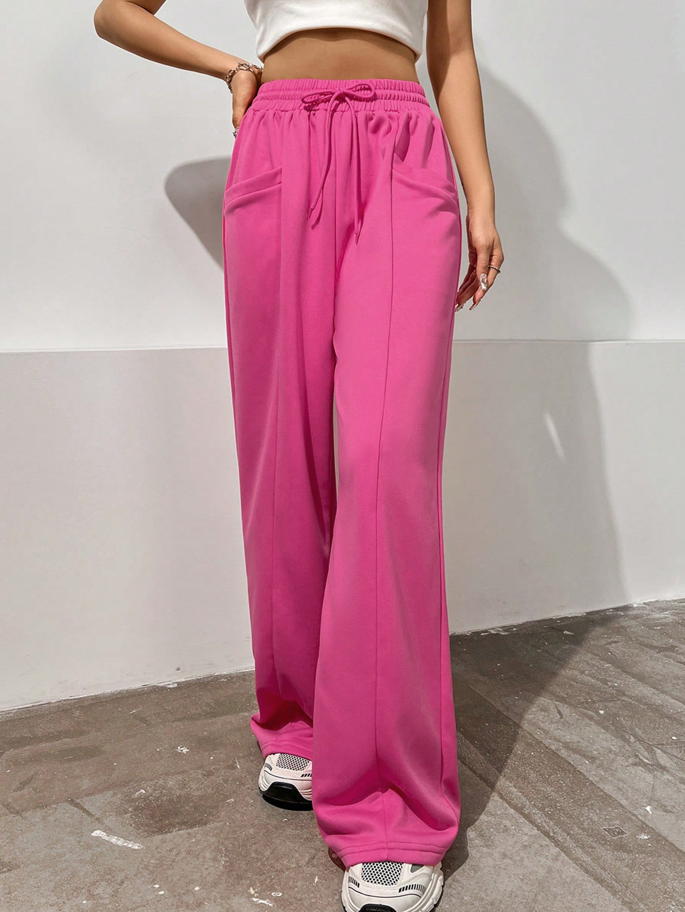 Pantalones deportivos europeos y americanos transfronterizos de las mujeres que adelgazan la fregona pantalones casuales rectos de cintura alta pantalones de pierna ancha drapeado sweatpants