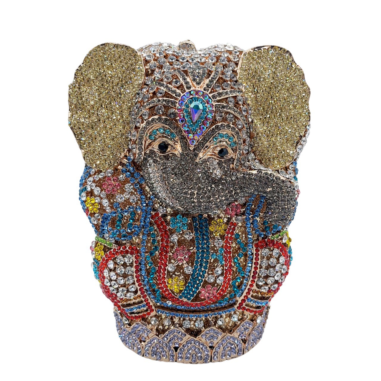 Elefante con diamantes bolsas de cena, dios de la India, bolsas de diamantes de mano, bolsas de mujer, cltuch