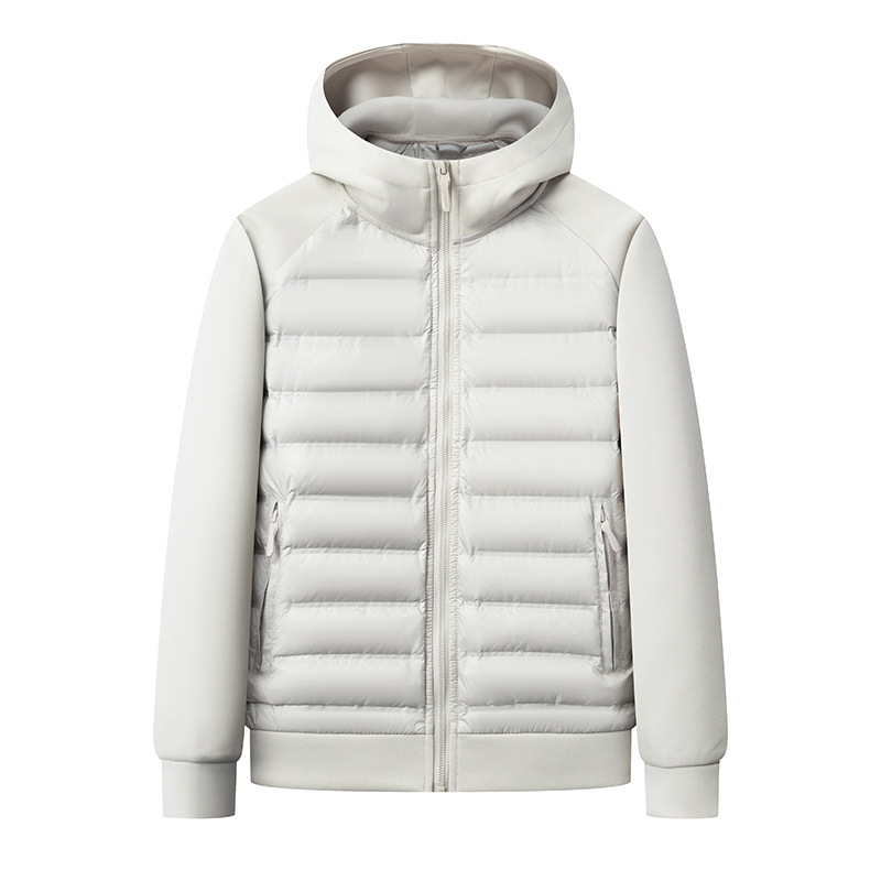 Raglan color-blocked lightweight hooded down jacket, trendy winter style, loose-fitting casual warm unisex coat.