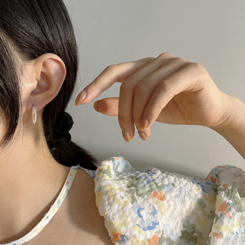 Korean 925 Pure Silver North European Minimalist Style Geometric Rhombus Earrings Asymmetrical Light Luxury Women's Earrings