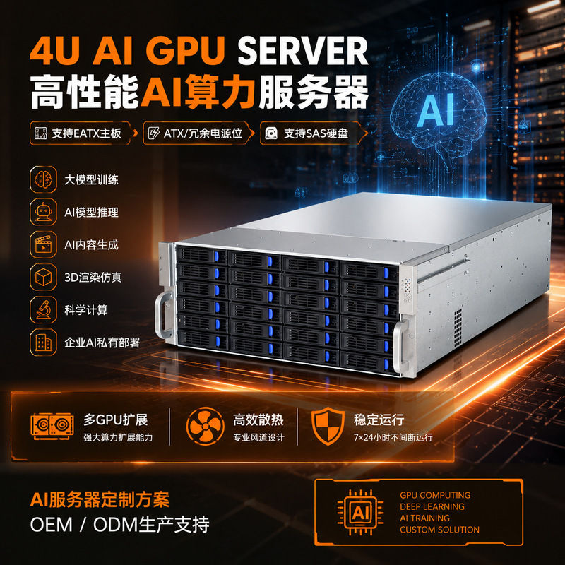 Ai Server with 4U Gpu Computing Power, Expansion of Multiple Graphics Cards, Large Model Training, 3D Modeling, Local Deployment of Ai Large Models Ai Server with 4U Gpu Computing Power, Expansion of Multiple Graphics Cards, Large Model Training, 3D Modeling, Local Deployment of Ai Large Models
