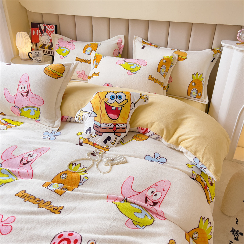 Clase A terciopelo de leche anti-estática conjunto de cuatro piezas para niños de la piel-amigable cama caliente de cuatro piezas edredón cubierta hoja de cama conjunto de tres piezas