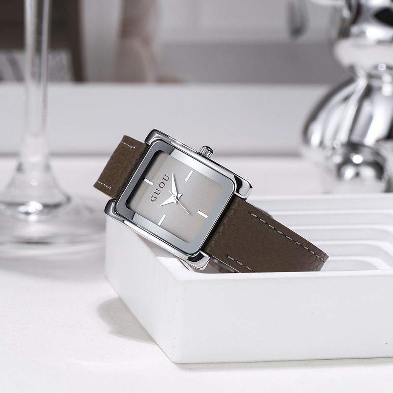 GUOU ancient European watch rectangular gold simple high sense leather casual fashion ladies and women's watch foreign trade wholesale